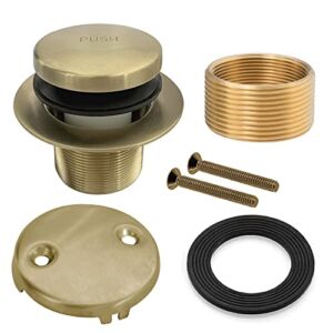 EXAKEY Tub Drains – Tip Toe Bath Tub Drain Kit with Two-Hole Overflow Faceplate,Bathtub Drain Trim Set with Universal Fine Thread & Coarse Brass Thread Bushing Assembly Brushed Gold