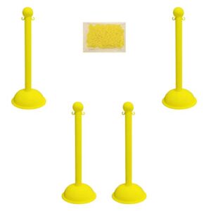 Mr. Chain 71302-4 Yellow Plastic Stanchion Kit with 30′ of 2″ HD chain and C-Hooks, Pack of 4