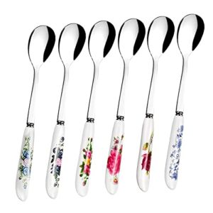 6 PCS Chinese Flower Pattern – Coffee Spoon – Stainless Steel Small spoons – Tea Spoons For Dessert – Ice Cream Spoon – Cake Spoon Stirring Soup – Floral Handle Tea Spoon Tableware For Kitchen ksi
