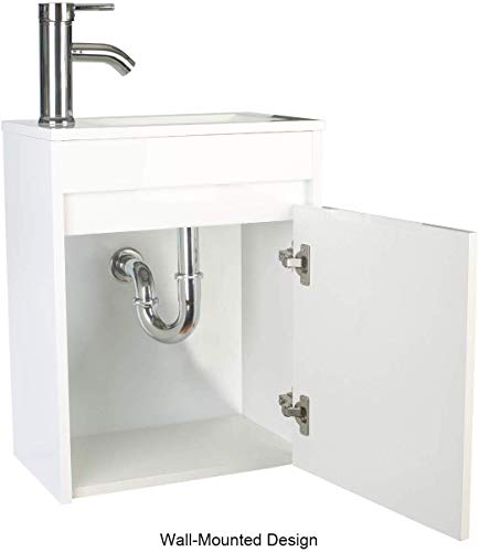 UEV Small Bathroom Vanity Wall Mounted,White Small Bathroom Vanity with Ceramic Sink,Bathroom Vanity and Sink Combo,Chrome Faucet P-Trap Include (White) | The Storepaperoomates Retail Market - Fast Affordable Shopping