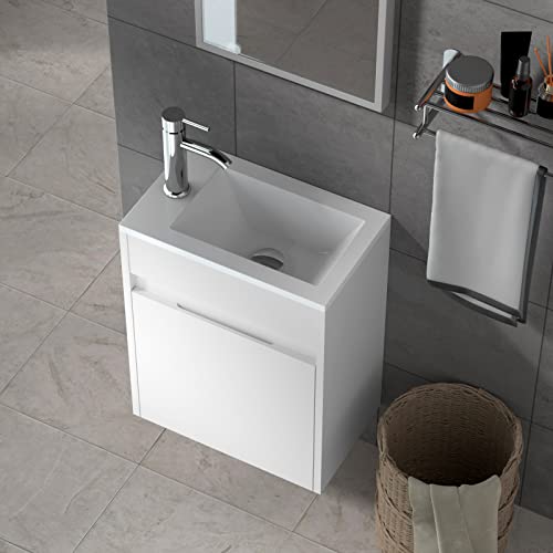 UEV Small Bathroom Vanity Wall Mounted,White Small Bathroom Vanity with Ceramic Sink,Bathroom Vanity and Sink Combo,Chrome Faucet P-Trap Include (White) | The Storepaperoomates Retail Market - Fast Affordable Shopping