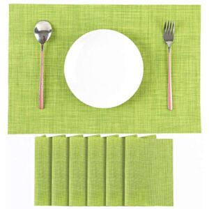 YEIO Placemats, Set of 6 Heat-Resistant Stain Resistant Non-Slip Placemats for Kitchen Table, Washable Durable PVC Table Mats Woven Vinyl Placemats (6PCS, Green)