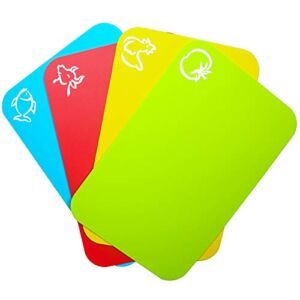 Carrollar Small Flexible Plastic Cutting Board Mats, Cutting Boards Mats With Food Icons, Gripped Back and Dishwasher Safe, Set of 4 (7.5×11.4inch)