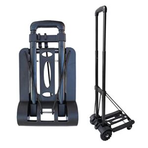 Folding Hand Truck Dolly Foldable Luggage Cart with 4 Wheels, 155 lbs Heavy Duty Solid Compact Lightweight Utility Small Collapsible and Portable Fold Up Trolley for Travel, Moving and Office Use