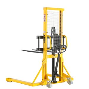 Xilin Manual Pallet Stacker 2200lbs Capacity 63″ Lift Height with Straddle Legs Adjustable Forks