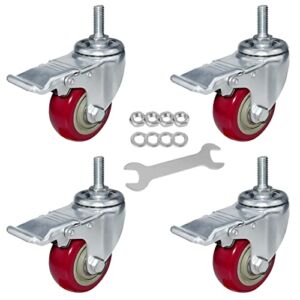 3″ Heavy Duty Stem Casters， Caster Wheels with Brake Set of 4 Castors Swivel Casters for Furniture Casters Workbench Casters M12x30mm,Free Accessories,Load 900LBS