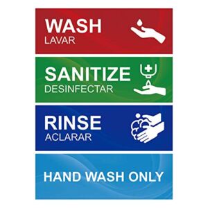 Wash Rinse Sanitize Sink Labels, Hand Wash Only Sign, 4 Pack 3 Compartment Sink Waterproof Sticker Signs for Wash Station, Commercial Kitchens, Restaurant, Food Trucks, Busing Stations, Dishwashing…