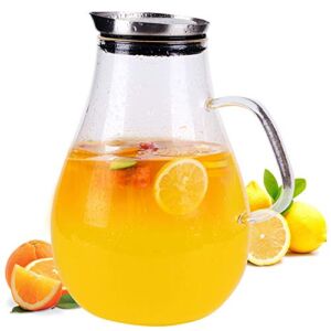 2.5 Liter Glass Pitcher with Lid, 3/5 Gallon Ice Tea Pitchers, 2.6 Quart Glass Water Jug/Carafe with Handle for Boiling Liquid, Hot/ Cold Tea, Juice.
