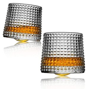 LOVWISH Spinning Old Fashioned Whiskey Glasses, set of 2 rocks glasses – bar glasses for drinking bourbon, scotch, cocktails, cognac, tequila, irish, brandy