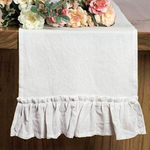 White Table Runner Rustic Table Runner Farmhouse Table Runner 108 Inches Cotton Fabric Decor Wedding Baby Shower Home Kitchen Birthday Party