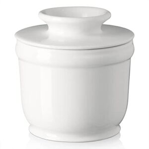 DOWAN Porcelain Butter Crock, French Butter Dish for Fresh Spreadable Butter, Butter Keeper with Water Line, No More Hard Butter, Housewarming Gift for Butter Lovers, White