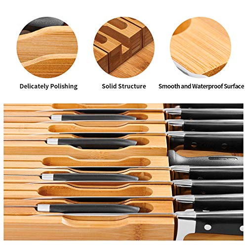 In-Drawer Knife Block,Bamboo Knife Drawer Organizer Insert, Kitchen Knife Drawer Storage for 16 Knives PLUS a Slot for your Knife Sharpener (Without Knives) | The Storepaperoomates Retail Market - Fast Affordable Shopping