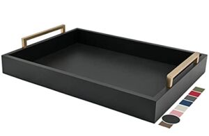 Montecito Home Decorative Coffee Table Tray – Ottoman Tray – Breakfast, Drinks, Liquor Serving Platter – from Farmhouse to Modern – Matte Finish – Champagne Gold Handles – Pitch Black