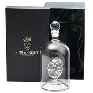 Kobi & Knight Premium Skull Decanter – Handmade Skull Whiskey Decanter with Airtight Stopper – Borosilicate Glass Skull Decanter – Thick Vodka, Rum, Gin, Tequila Bottle – 25fl oz / 750ml Skull Barware