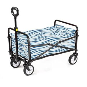 Collapsible Wagon Seamless Wave Animal Print Modern Wavy Brush Stroke Zebra Grunge Paint Adjustable Portable Utility Folding Cart with Wheels Outdoor Garden Shopping Camping Heavy Duty Grocery Wagon