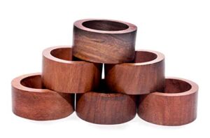 NIRMAN Handmade Wood Napkin Ring Set with 6 Napkin Rings – Artisan Crafted in India