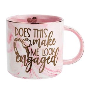 Engagement Gifts for Women – Funny Coffee Mug – Bride To Be Engaged Fiance Novelty Coffee Mugs Gift for Her – Does This Ring Make Me Look Engaged – 11.5oz Pink Marble Ceramic Cup