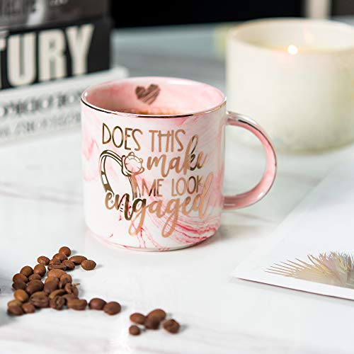 Engagement Gifts for Women – Funny Coffee Mug – Bride To Be Engaged Fiance Novelty Coffee Mugs Gift for Her – Does This Ring Make Me Look Engaged – 11.5oz Pink Marble Ceramic Cup | The Storepaperoomates Retail Market - Fast Affordable Shopping