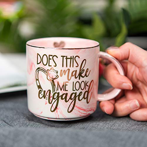 Engagement Gifts for Women – Funny Coffee Mug – Bride To Be Engaged Fiance Novelty Coffee Mugs Gift for Her – Does This Ring Make Me Look Engaged – 11.5oz Pink Marble Ceramic Cup | The Storepaperoomates Retail Market - Fast Affordable Shopping