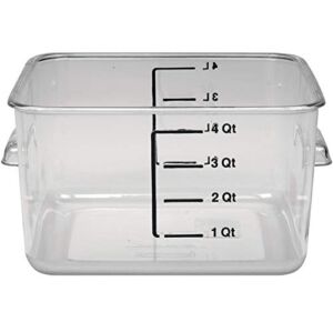 Rubbermaid Commercial Products-FG630400 Plastic Space Saving Square Food Storage Container For Kitchen/Sous Vide/Food Prep, 4 Quart, Clear, LID SOLD SEPARATELY