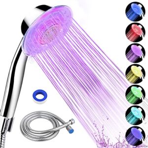 Led Shower Head with Handheld, BBtang 5”Detachable Shower Head with Hose 7 Color Changing Light SPA Spray Showerhead, High Pressure Water Saving Shower Heads Built-in 60 Inch Long Hose