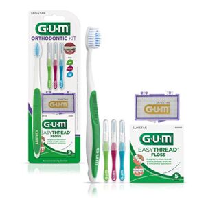 GUM – 124KK Orthodontic Kit – Orthodontic Toothbrush, 3 Proxabrush Sizes, EasyThread Floss, and Mint Ortho Wax