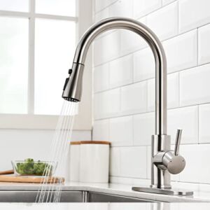 APROMOOM Kitchen Faucet with Pull Down Sprayer Brushed Nickel for Kitchen Sink High Arc Single Hole Deck Mount Single Handle Faucets Stainless Steel llaves para fregaderos de cocina