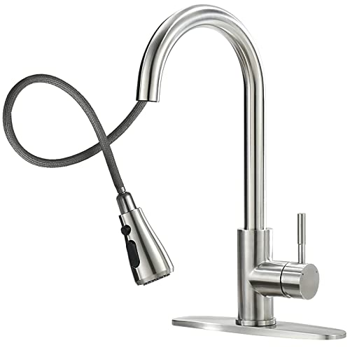 APROMOOM Kitchen Faucet with Pull Down Sprayer Brushed Nickel for Kitchen Sink High Arc Single Hole Deck Mount Single Handle Faucets Stainless Steel llaves para fregaderos de cocina | The Storepaperoomates Retail Market - Fast Affordable Shopping