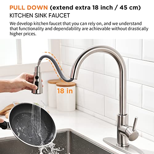 APROMOOM Kitchen Faucet with Pull Down Sprayer Brushed Nickel for Kitchen Sink High Arc Single Hole Deck Mount Single Handle Faucets Stainless Steel llaves para fregaderos de cocina | The Storepaperoomates Retail Market - Fast Affordable Shopping