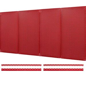 OmniWall 16″ x 32″ Metal Pegboard Panel 4-Pack for Garage & Home Wall Storage Organization System (Red)