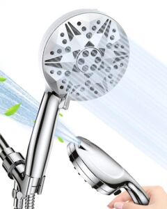High Pressure Handheld Shower Head, 10 Modes Filtered Showerhead with Anti-Clog Nozzle, Chrome Hand Held Shower Sprayer with Holder, Detachable Shower Head with 63’’ Stainless Steel Hose for Bathing