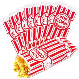 [250 Pack] Popcorn Bags 2 oz – Disposable Paper Popcorn Container, Red and White Striped Leak Proof Flat Bottom for Movie Night Snacks, Concessions, Birthday Party, Circus Carnival Decorations