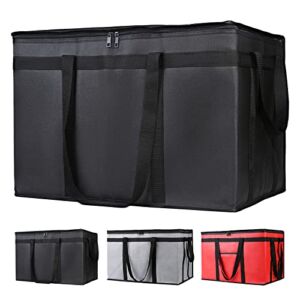 Insulated Food Delivery Bag, XXXL, CIVJET Insulated Reusable Grocery Cooler/Hot Bags, Tote Bag for Shopping/Travel/Doordash, Black, 1-Pack