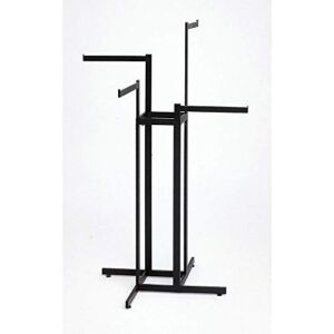 Clothing Rack – Black 4 Way Rack, Adjustable Height Arms, Blade Arms, Square Tubing, Perfect for Clothing Store Display With 4 Straight Arms