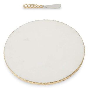 Mud Pie Gold Edge Marble Serving Board Set with Spreader, One Size, White