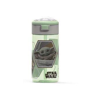 Zak Designs Star Wars The Mandalorian Durable Plastic Water Bottle with Interchangeable Lid and Built-In Carry Handle, Non-BPA, Leak-Proof Design is Perfect for Outdoor Sports (The Child, 18oz, 1PC)
