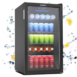Euhomy Beverage Refrigerator and Cooler, 110 Can Mini fridge with Glass Door, Small Refrigerator with Adjustable Shelves for Soda Beer or Wine , Perfect for Home/Bar/Office, Black Stainless Steel Mini Refrigerators