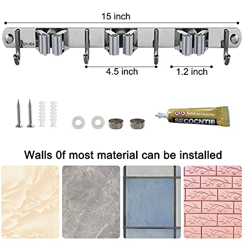 2 Pack Mop and Broom Holder, Broom Holder Wall Mount, Broom Organizer Wall Mount, Stainless Steel Broom Holder with 3 Racks and 4 Hooks, Mop Holder for Home Kitchen Office Garden Garage | The Storepaperoomates Retail Market - Fast Affordable Shopping