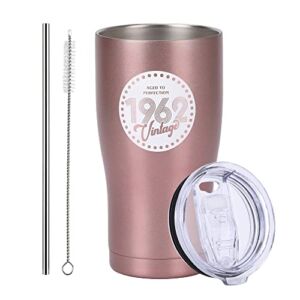 NUI LIVING Vintage 1962 60th Birthday Gifts for Women Men Insulated Stainless Steel Tumbler – 60 Year Old Presents Best Gift for Her or Him 60th Party Decorations Supplies (Rose Gold)