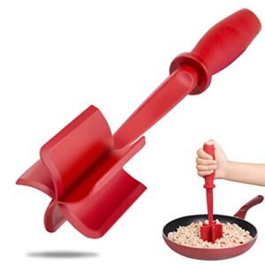 FENDIC Meat Chopper, Heat Resistant Nylon Ground Beef Chopper Tool, Multifunctional Hamburger Potato Masher, Mix n Chop for Beef, and Turkey, Non-Stick Utensil, Red