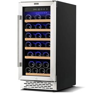 Colzer Classic 15 Inch Wine Cooler Refrigerators, 30 Bottle Fast Cooling Low Noise and No Fog Wine Fridge with Professional Compressor Stainless Steel, Digital Temperature Control Screen Built-in or Freestanding