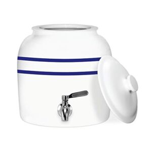 Geo Sports Porcelain Ceramic Crock Water Dispenser, Stainless Steel Faucet, Valve and Lid Included. Fits 3 to 5 Gallon Jugs. BPA & Lead Free (Blue Stripe)