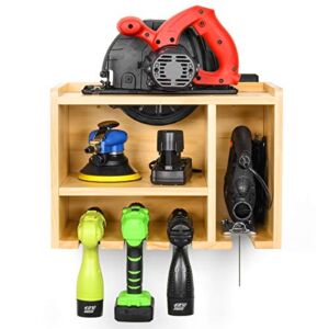 Power Tool Organizer with Circular Saws Holder, 3 Drill Charging Station, Power Drill Storage Wall Mount Great Workshop Organization and Storage Gift for Men (Need Assemble)