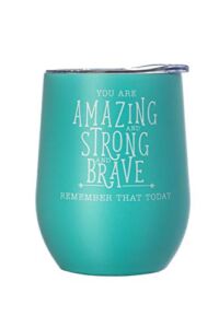 DiverseBee Inspirational Thank You Gifts for Women, Mom, Girls, Wife, Girlfriend, Coworker, Nurses, Best Friend, Encouragement Birthday Wine Gifts for Her – Insulated Wine Tumbler Cup with Lid (Aqua)