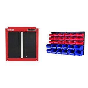 CRAFTSMAN Garage Storage, 28-Inch Wide Wall Cabinet (CMST22800RB) & MaxWorks 80694 30-Bin Wall Mount Parts Rack/Storage for Your Nuts, Bolts, Screws, Nails, Beads, Buttons, Other Small Parts