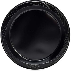 Genuine Joe Round Plastic Black Plates, 9″ (Pack of 125)