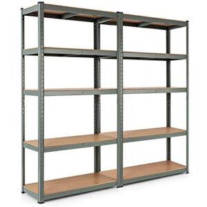 Tangkula Metal Storage Shelves, Heavy Duty Steel 5 Tier Utility Shelves with Adjustable Shelves, Bolt-Free Assembly, High Weight Capacity, Garage Organization Storage Rack, 36″ Lx16”Wx72 H (2, Grey)