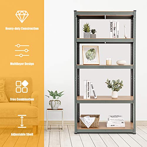Tangkula Metal Storage Shelves, Heavy Duty Steel 5 Tier Utility Shelves with Adjustable Shelves, Bolt-Free Assembly, High Weight Capacity, Garage Organization Storage Rack, 36″ Lx16”Wx72 H (2, Grey) | The Storepaperoomates Retail Market - Fast Affordable Shopping