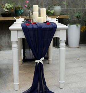 Navy Blue Wedding Table Runner – Chiffon Table Runner 29 x 130 Inches for Romantic Wedding Party Bridal Shower Decorations