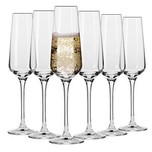 KROSNO Crystal Champagne Flute Glass | Set of 6 | 6.1 oz | Avant-Garde Collection | Perfect for Home, Restaurants and Parties | Dishwasher Safe
